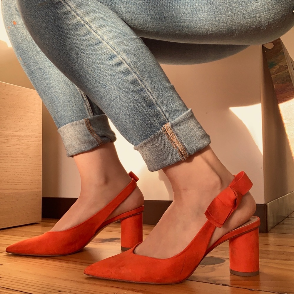 Orange Suede Pumps - Picture 1 of 4